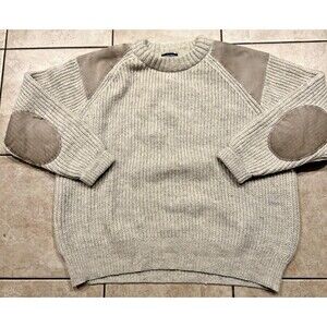Lands' End 100% Wool Crewneck Sweater with Tan Elbow & Shoulder Patches